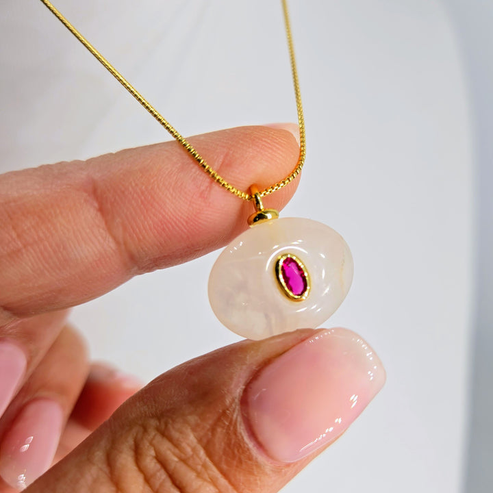 "Candy Crush" .75" Pendant Necklace - Rose Quartz, Pink Zircon, 18k Gold Sterling