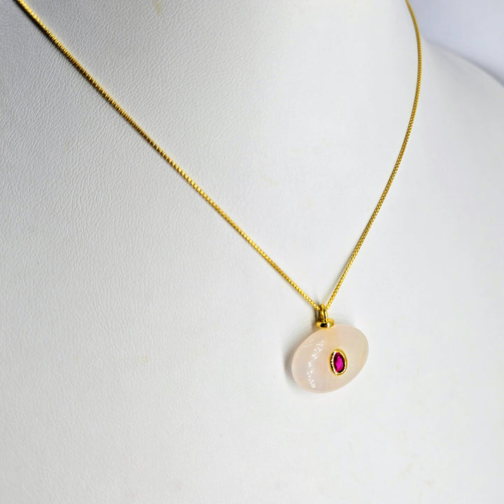 "Candy Crush" .75" Pendant Necklace - Rose Quartz, Pink Zircon, 18k Gold Sterling