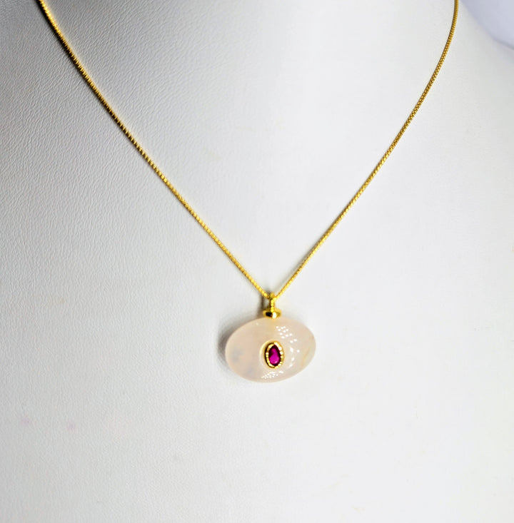 "Candy Crush" .75" Pendant Necklace - Rose Quartz, Pink Zircon, 18k Gold Sterling