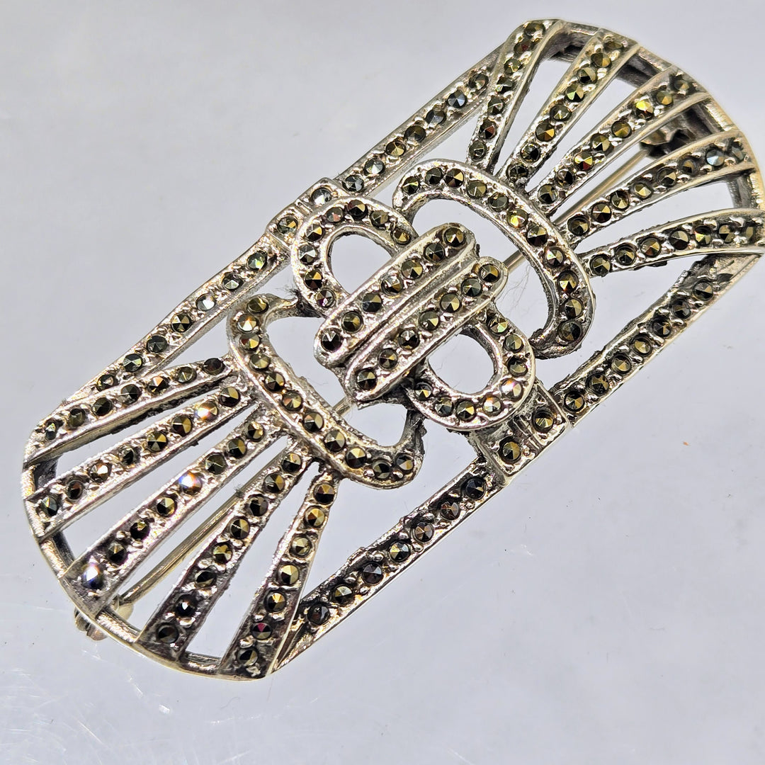 "Buckle Up, Buttercup!" 1" X 2.25" Brooch/Pearl Enhancer - Marcasite, Sterling