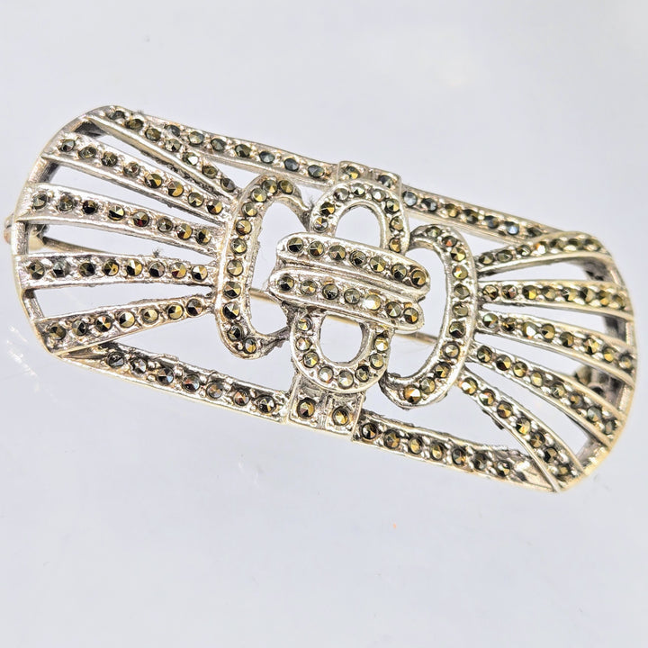 "Buckle Up, Buttercup!" 1" X 2.25" Brooch/Pearl Enhancer - Marcasite, Sterling