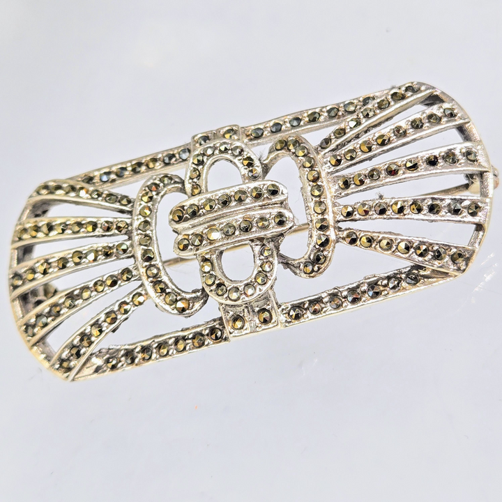 "Buckle Up, Buttercup!" 1" X 2.25" Brooch/Pearl Enhancer - Marcasite, Sterling