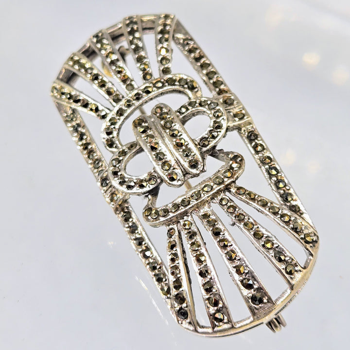 "Buckle Up, Buttercup!" 1" X 2.25" Brooch/Pearl Enhancer - Marcasite, Sterling