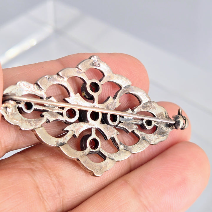 "Annie Hall's Favorite" 1" X 2" Brooch/Pearl Enhancer - Carnelian, Marcasite, Sterling