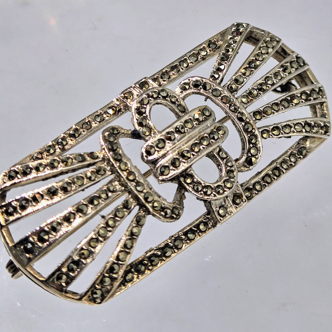 "Buckle Up, Buttercup!" 1" X 2.25" Brooch/Pearl Enhancer - Marcasite, Sterling