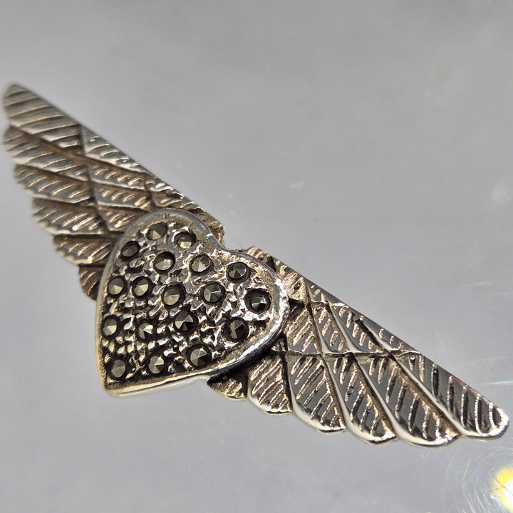 "Wings Of Love" .75" X 2" Brooch/Pearl Enhancer - Marcasite, Sterling