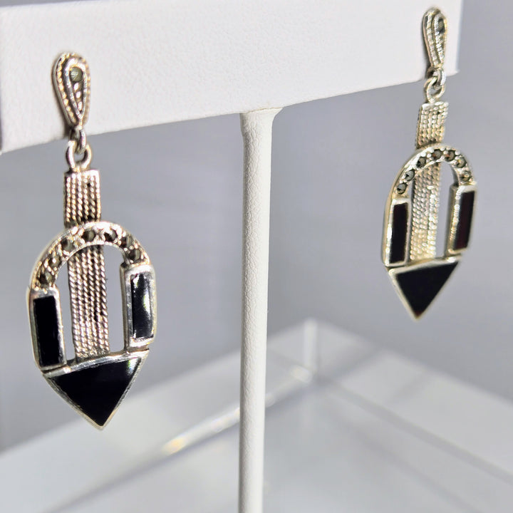 "Gotham Kinda Gal" 1.75" Earrings - Marcasite, Sterling