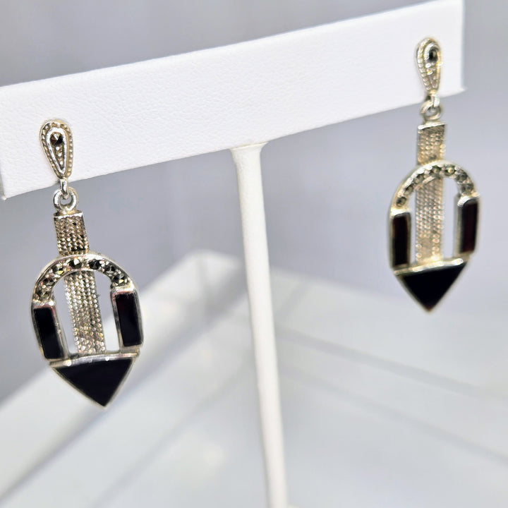 "Gotham Kinda Gal" 1.75" Earrings - Marcasite, Sterling
