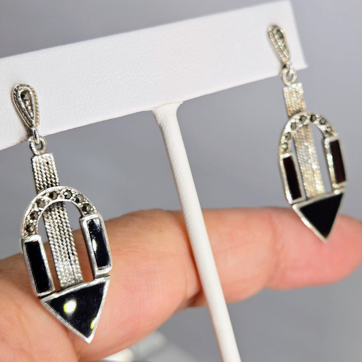 "Gotham Kinda Gal" 1.75" Earrings - Marcasite, Sterling