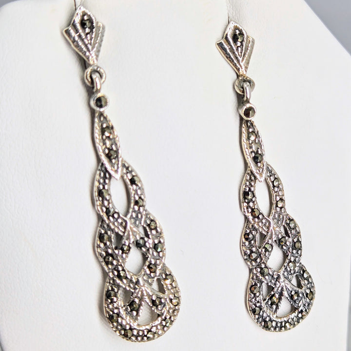 "Sailor's Valentines" 1.75" Earrings - Marcasite, Sterling
