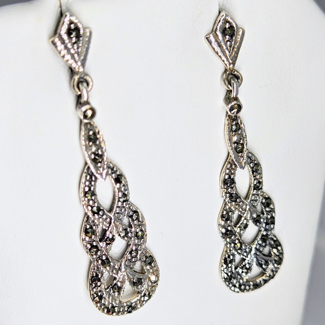 "Sailor's Valentines" 1.75" Earrings - Marcasite, Sterling