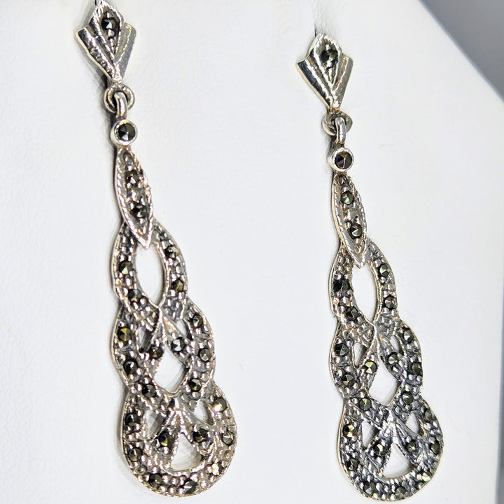 "Sailor's Valentines" 1.75" Earrings - Marcasite, Sterling