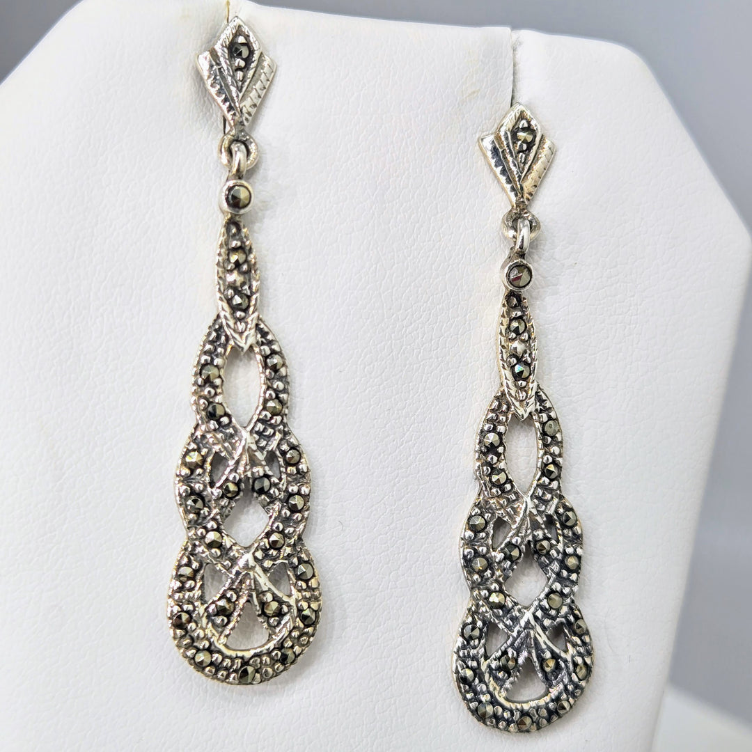 "Sailor's Valentines" 1.75" Earrings - Marcasite, Sterling