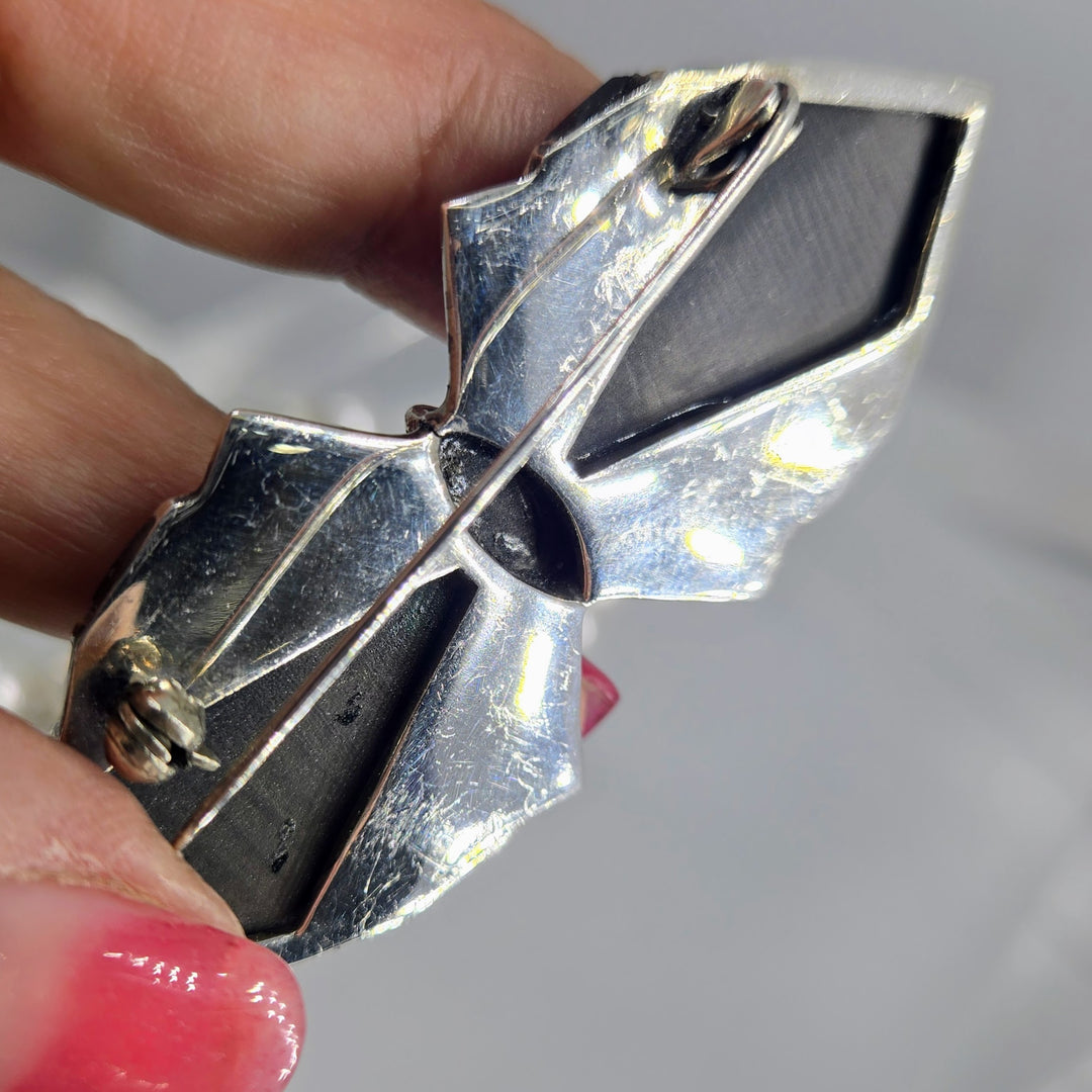 "Black Tie?" 1" X 2.75" Brooch/Pearl Enhancer - Onyx, Marcasite, Sterling