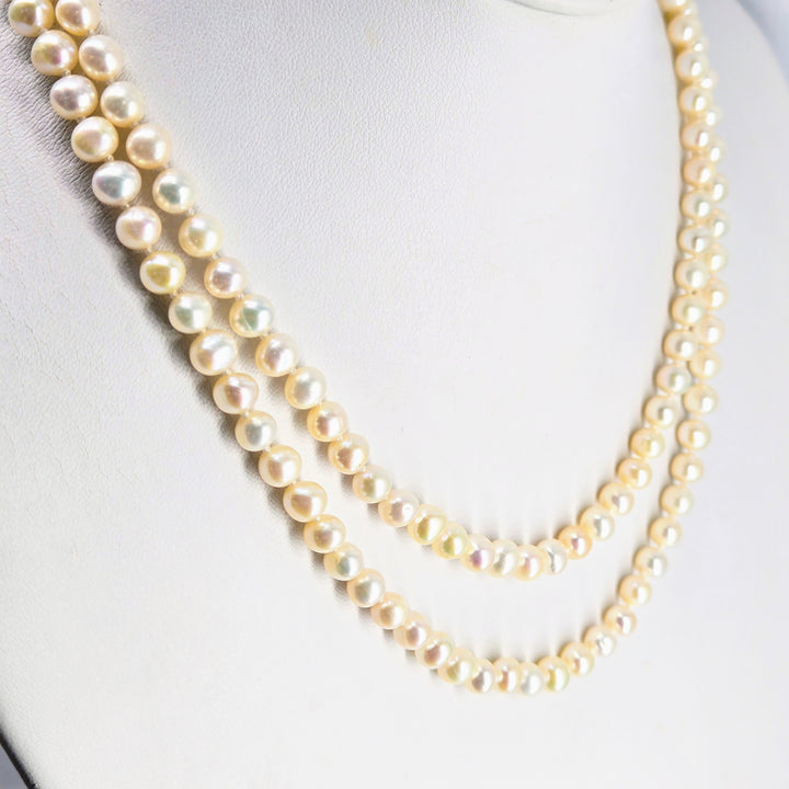 "Milk Man Rings Again" 36" Necklace - Pearls, Sterling Clasp & Extender