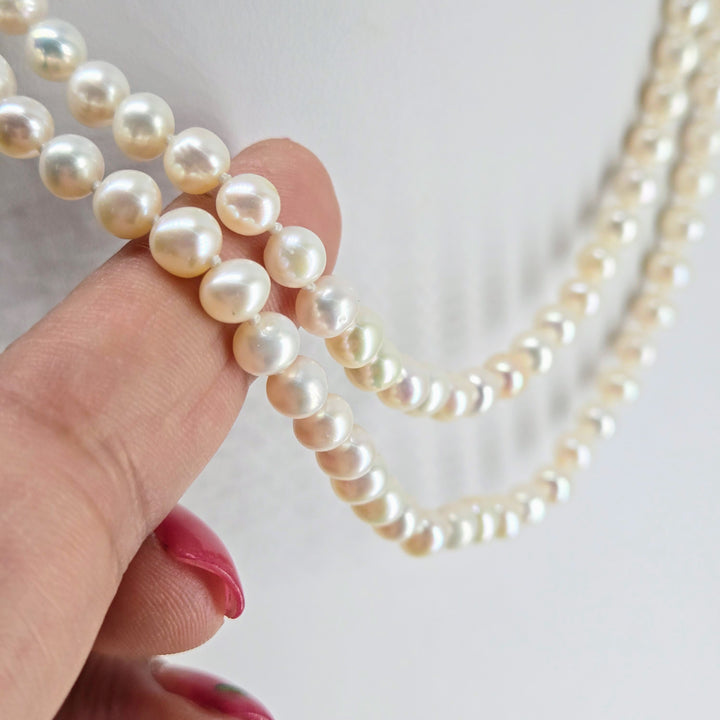 "Milk Man Rings Again" 36" Necklace - Pearls, Sterling Clasp & Extender