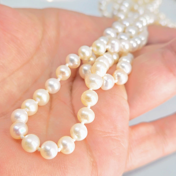 "Milk Man Rings Again" 36" Necklace - Pearls, Sterling Clasp & Extender