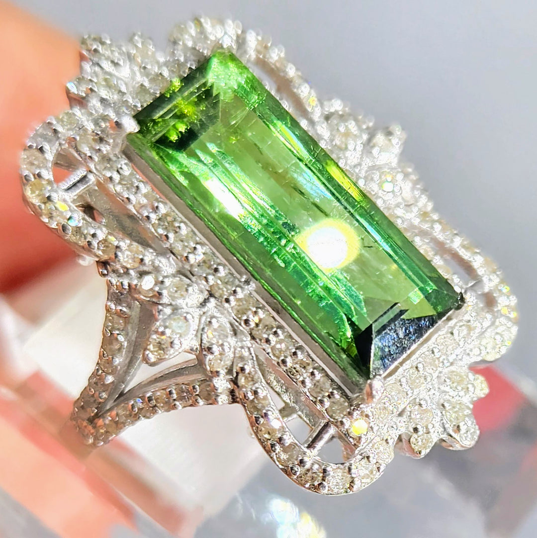 "Luscious Verdant" Sz 6.5 Tourmaline & Diamond Deco Ring