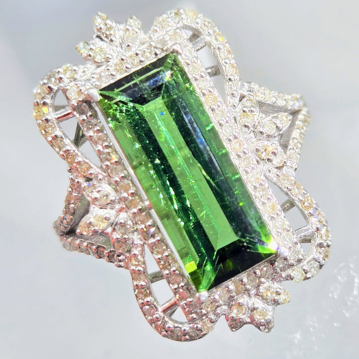 "Luscious Verdant" Sz 6.5 Tourmaline & Diamond Deco Ring
