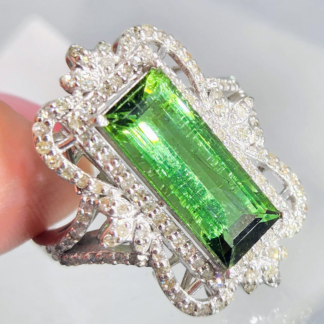 "Luscious Verdant" Sz 6.5 Tourmaline & Diamond Deco Ring