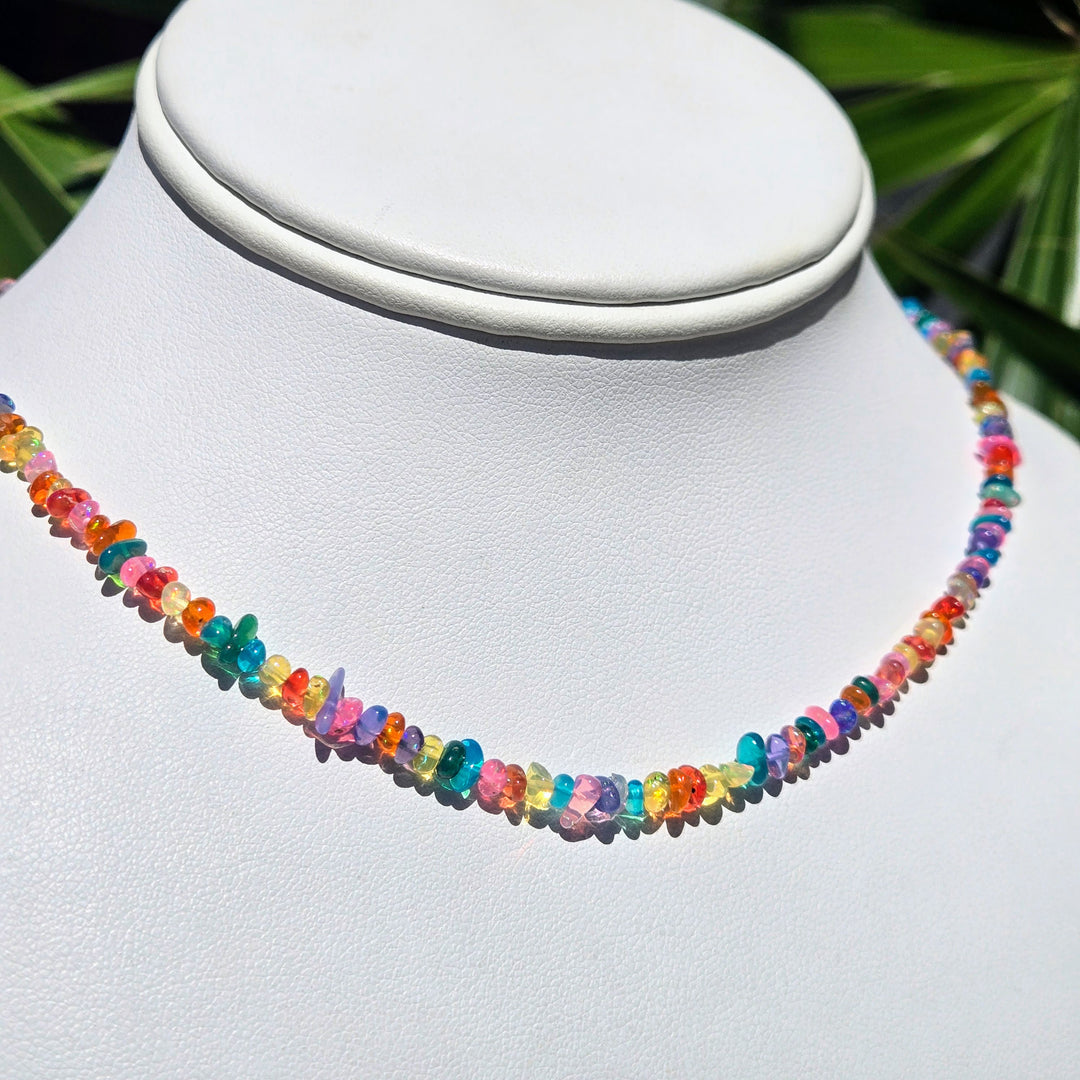 "Fruity Pebbles" 16" - 18" Necklace - Opal, Gold Plate – view 3