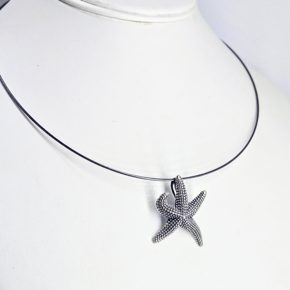 "Sea Star" Stippled Sterling Starfish Pendant Necklace – view 2