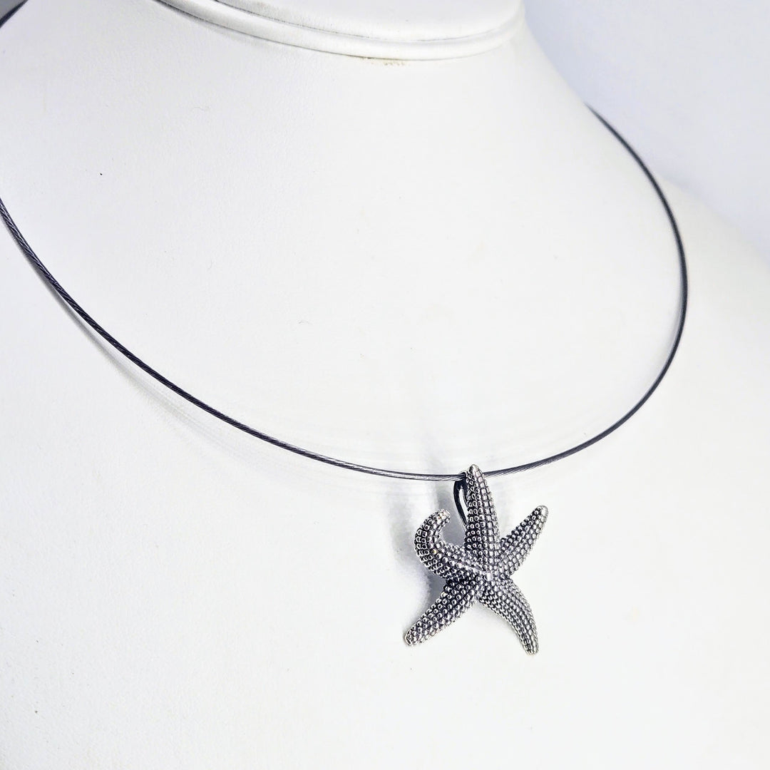"Sea Star" Stippled Sterling Starfish Pendant Necklace – view 2