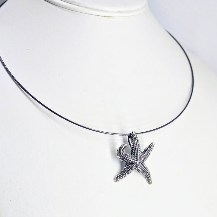 "Sea Star" Stippled Sterling Starfish Pendant Necklace – view 2