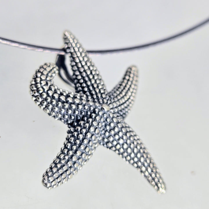 "Sea Star" Stippled Sterling Starfish Pendant Necklace – view 3