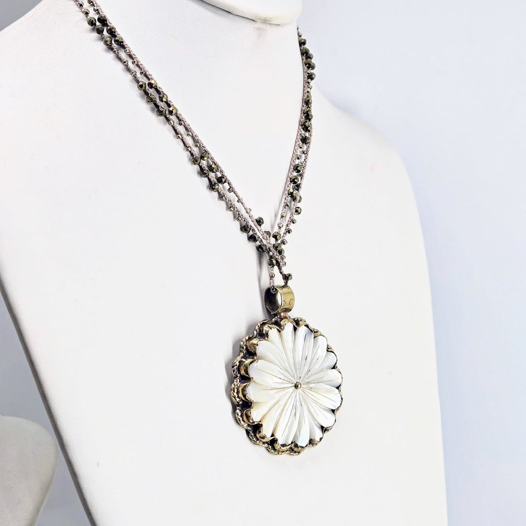 "Mama's Blossom" Hand-carved Mother of Pearl Pendant Necklace | Key West Local Luxe