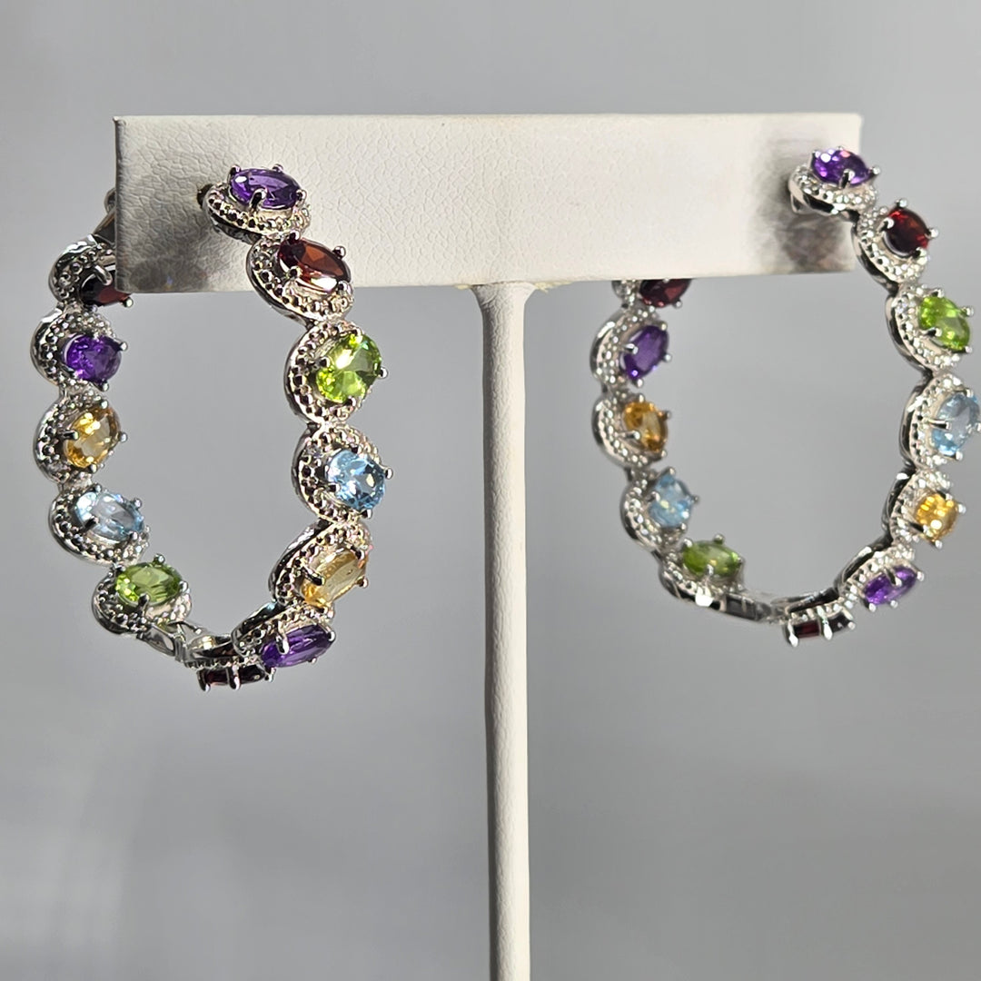 "Confetti Hoops" Multi-Gemstone Prong-Set Hoop Earrings