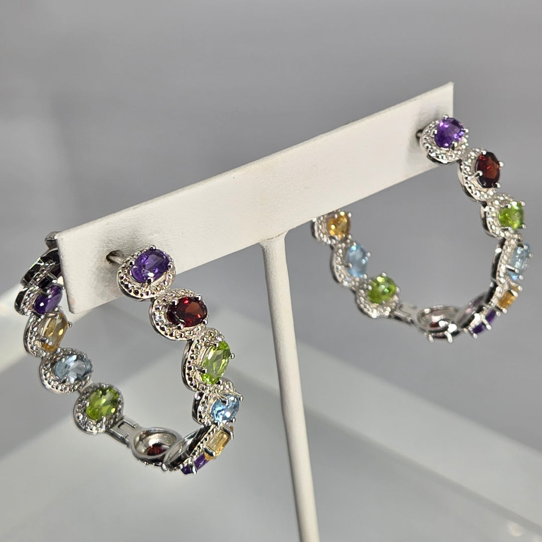 "Confetti Hoops" Multi-Gemstone Prong-Set Hoop Earrings