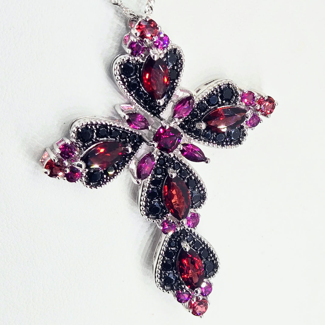 "Sangre De Cristo" Two-tone Garnet & Black Spinel Cross Necklace