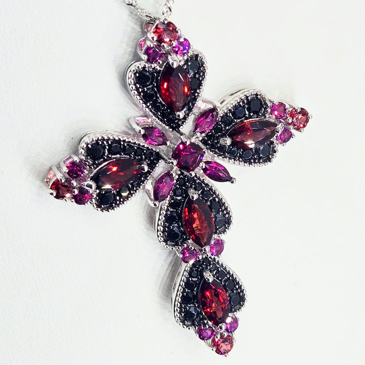 "Sangre De Cristo" Two-tone Garnet & Black Spinel Cross Necklace