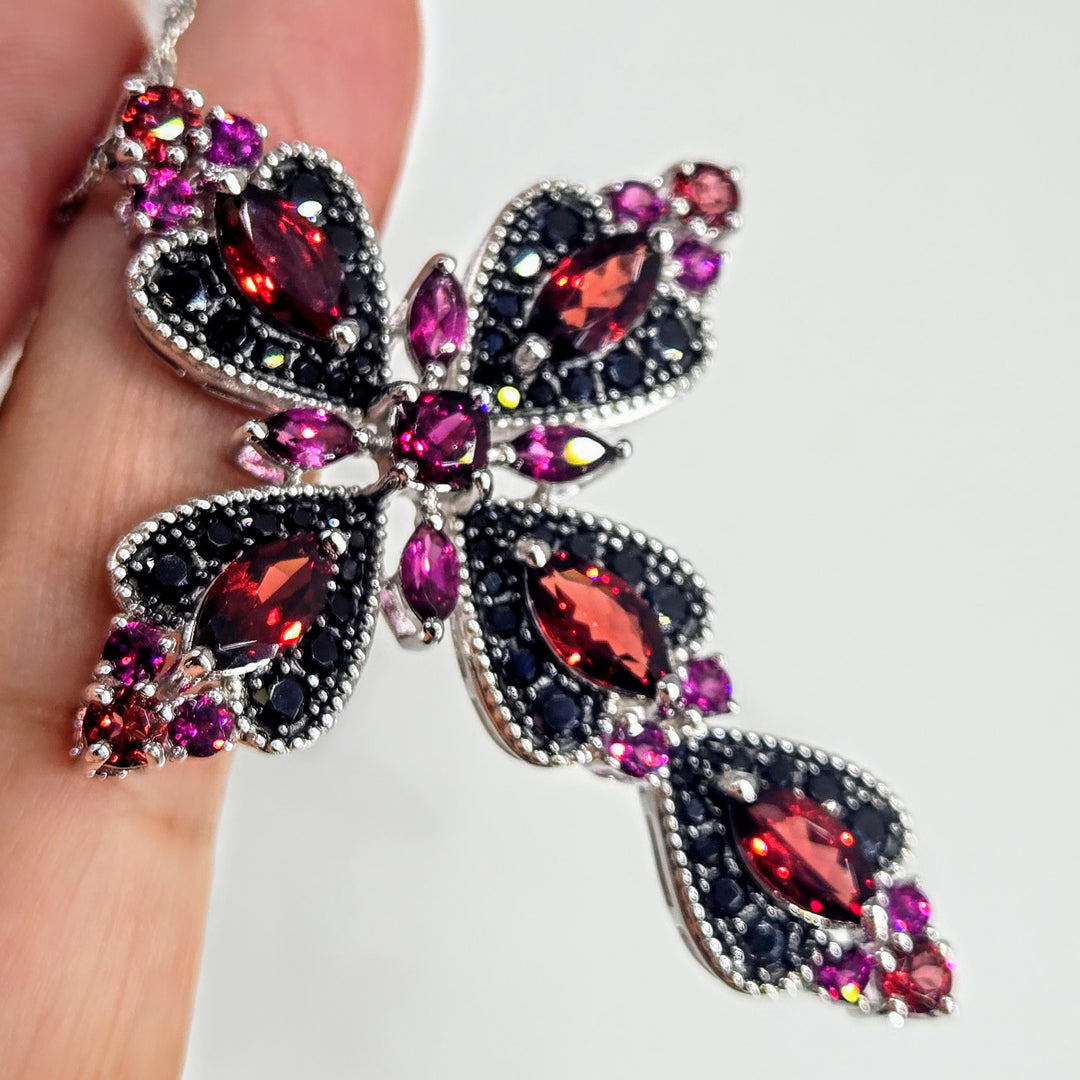 "Sangre De Cristo" Two-tone Garnet & Black Spinel Cross Necklace