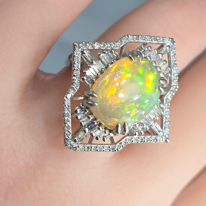 "Empress" Sz 7 Ring - Welo Opal, Diamonds, Sterling
