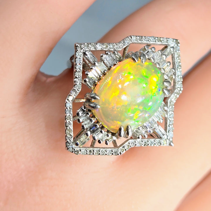 "Empress" Sz 7 Ring - Welo Opal, Diamonds, Sterling