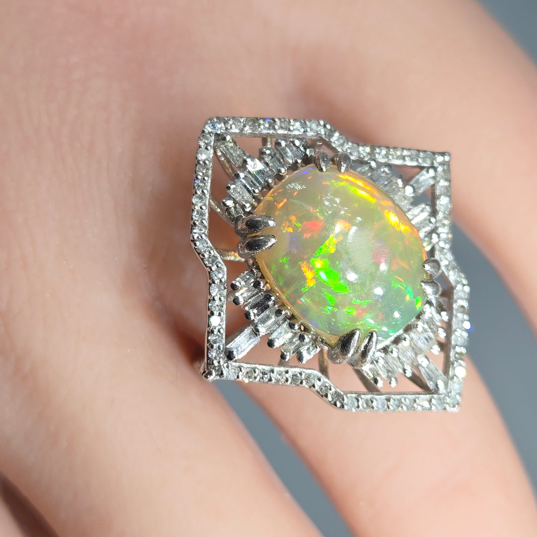 "Empress" Sz 7 Ring - Welo Opal, Diamonds, Sterling