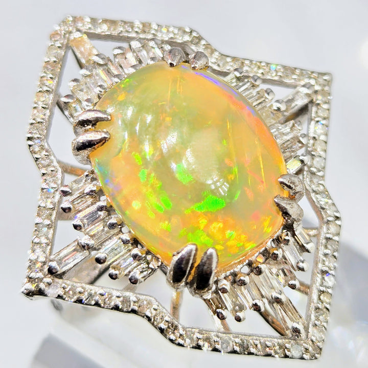 "Empress" Sz 7 Ring - Welo Opal, Diamonds, Sterling