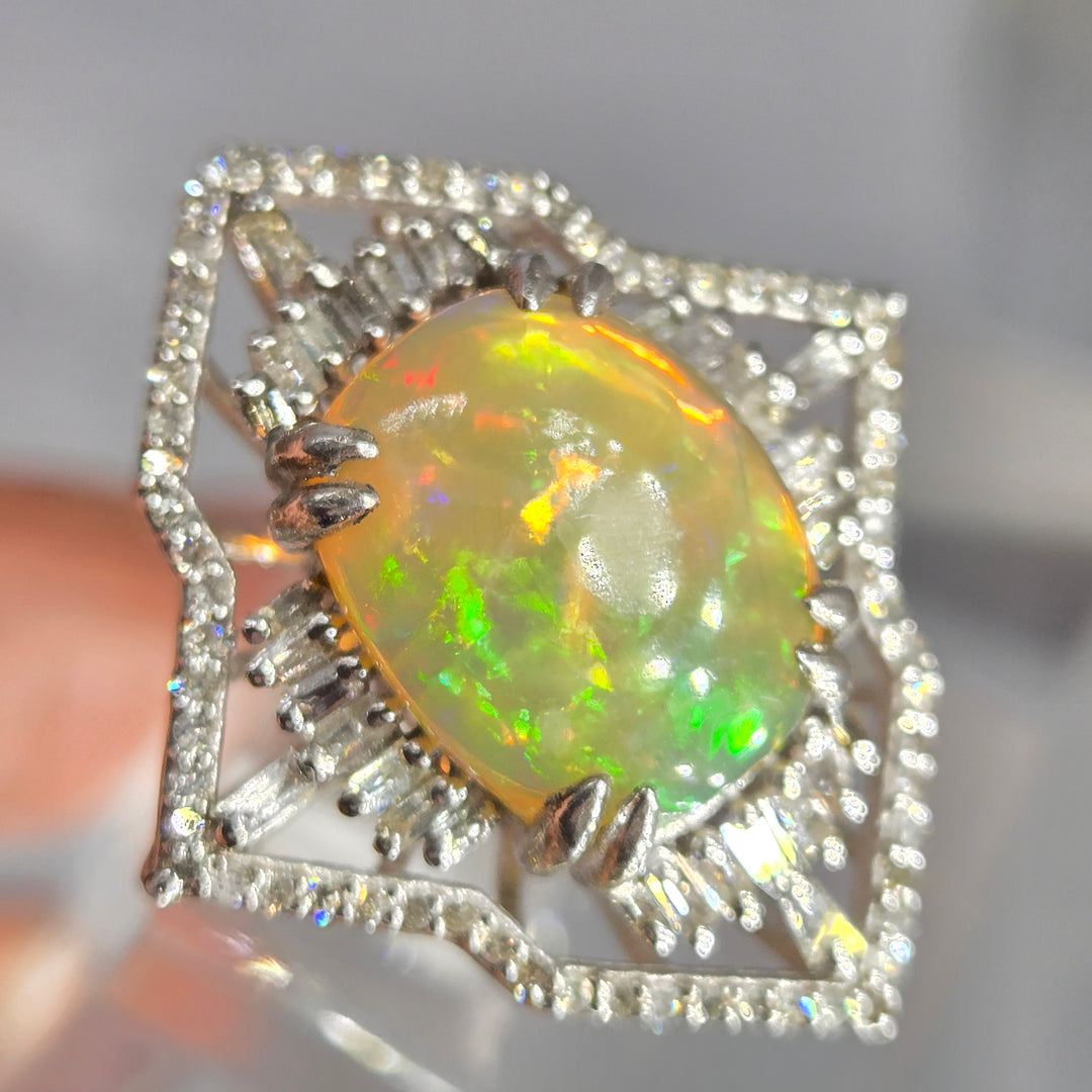 "Empress" Sz 7 Ring - Welo Opal, Diamonds, Sterling