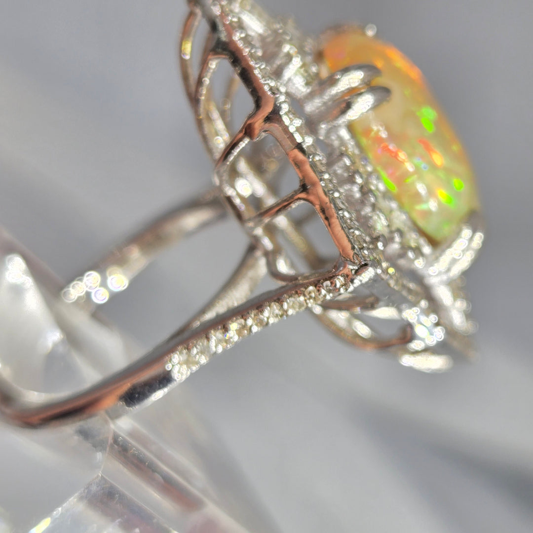"Empress" Sz 7 Ring - Welo Opal, Diamonds, Sterling