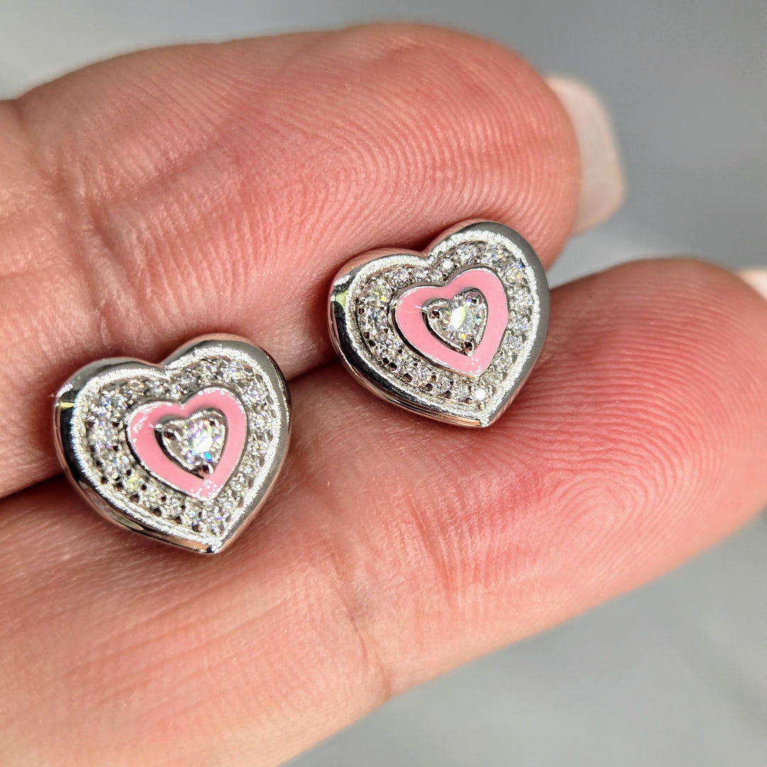 "Heartthrob" .5" Stud Earrings - Moissanite, Enamel, Anit-tarnish Sterling