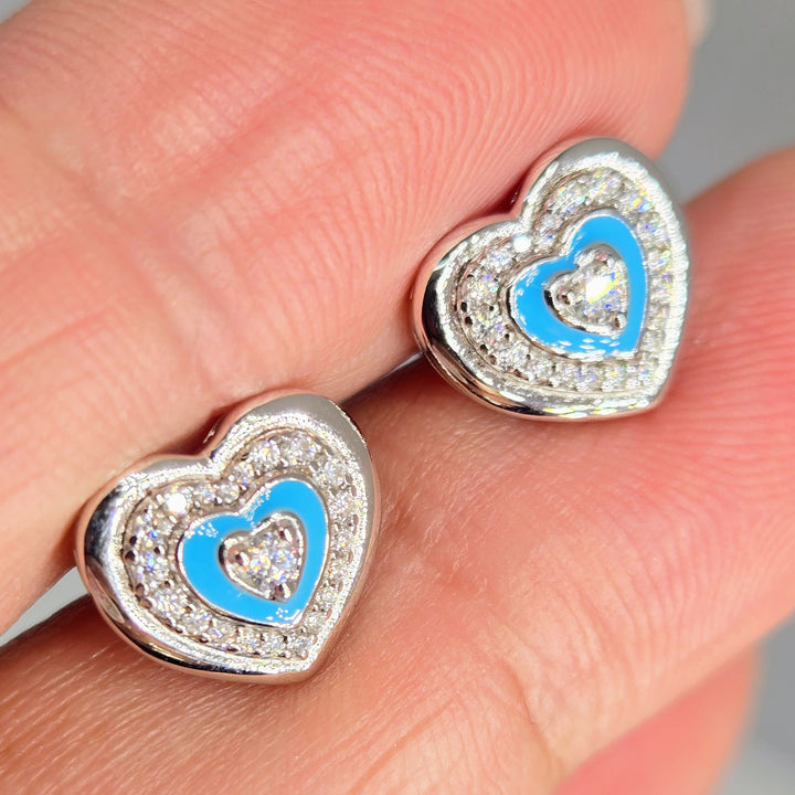 "Heartthrob" .5" Stud Earrings - Moissanite, Enamel, Anit-tarnish Sterling