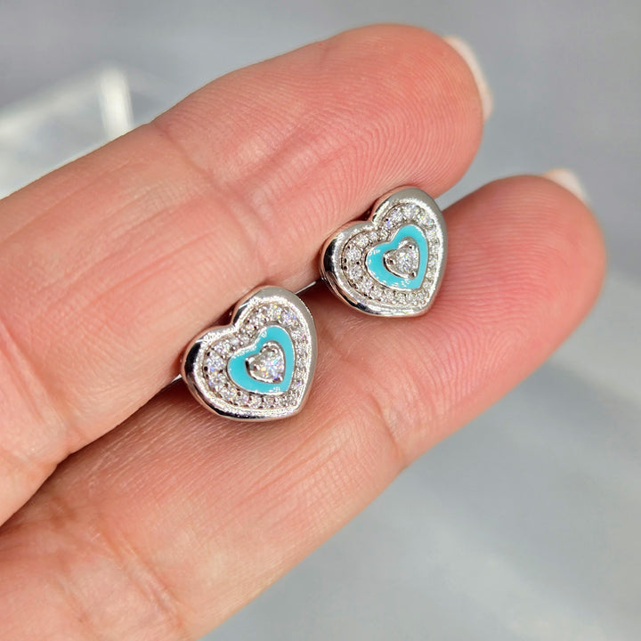 "Heartthrob" .5" Stud Earrings - Moissanite, Enamel, Anit-tarnish Sterling