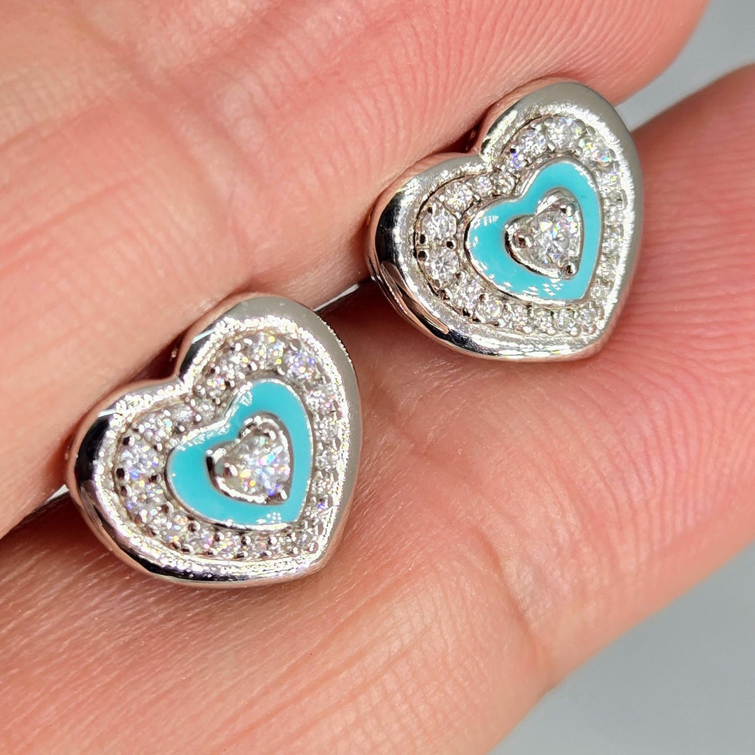 "Heartthrob" .5" Stud Earrings - Moissanite, Enamel, Anit-tarnish Sterling