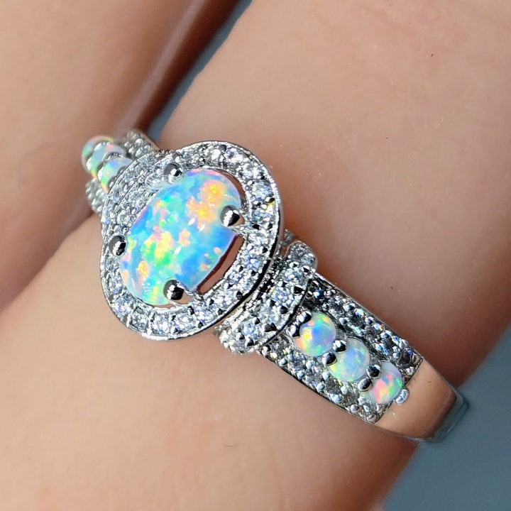 "Fire & Ice" Sz 6 Ring - Opal, Zircon, Anti-tarnish Sterling