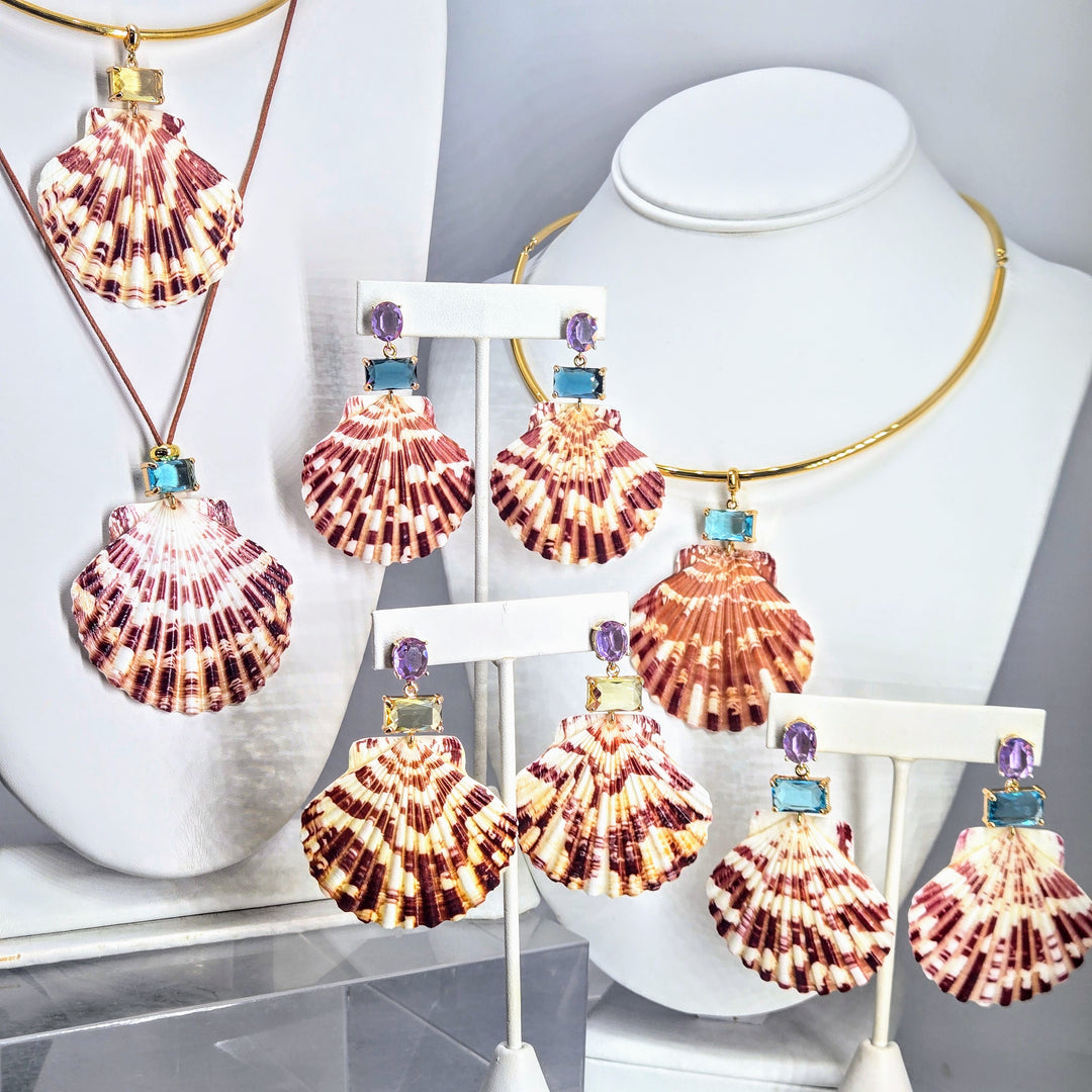 "Key West Vacation" 2.75" Earrings - Amethyst & Topaz Crystals, Gold PVD, Sterling