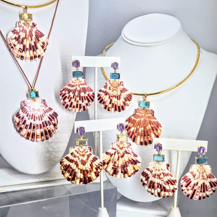 "Key West Vacation" 2.75" Earrings - Amethyst & Topaz Crystals, Gold PVD, Sterling