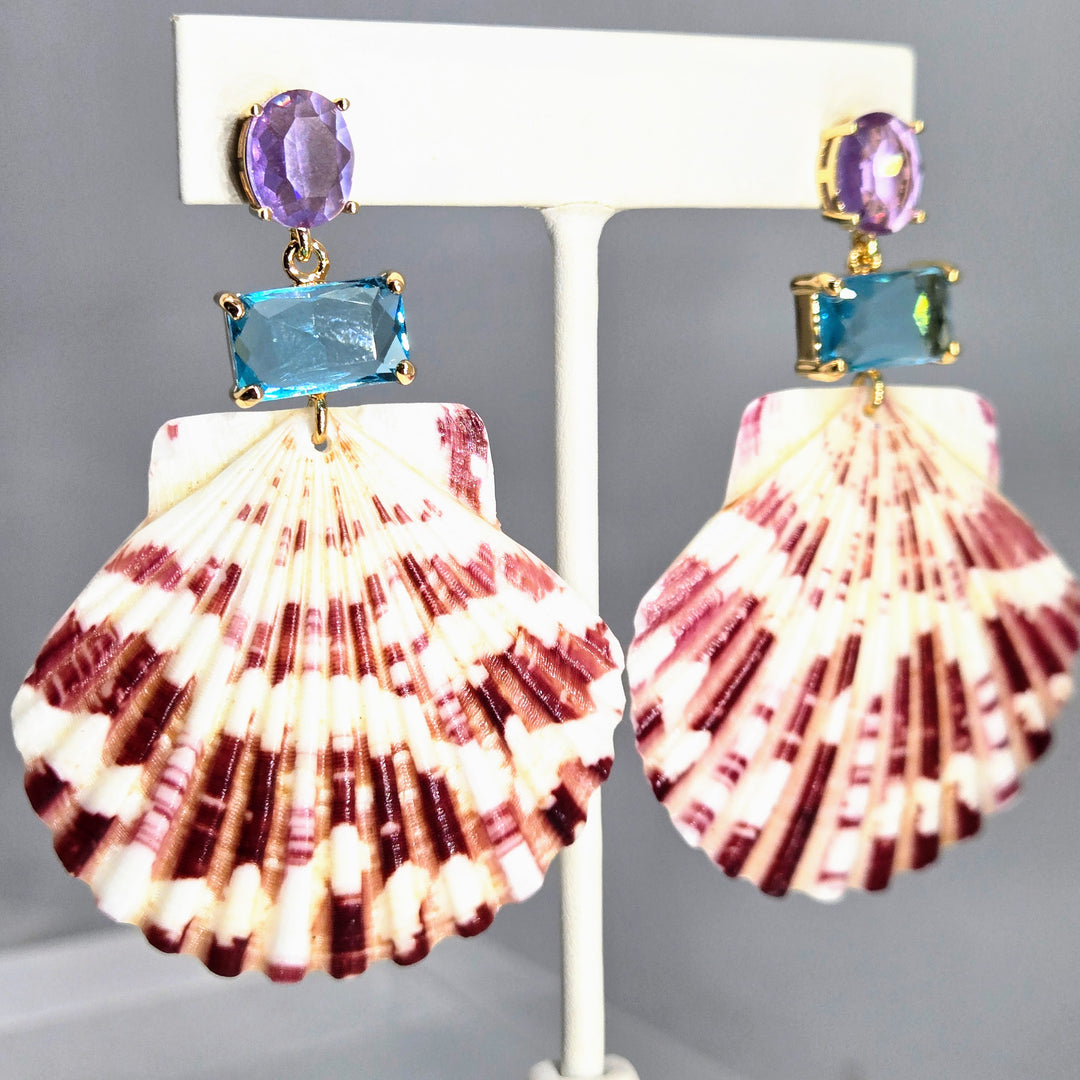 "Key West Vacation" 2.75" Earrings - Amethyst & Topaz Crystals, Gold PVD, Sterling