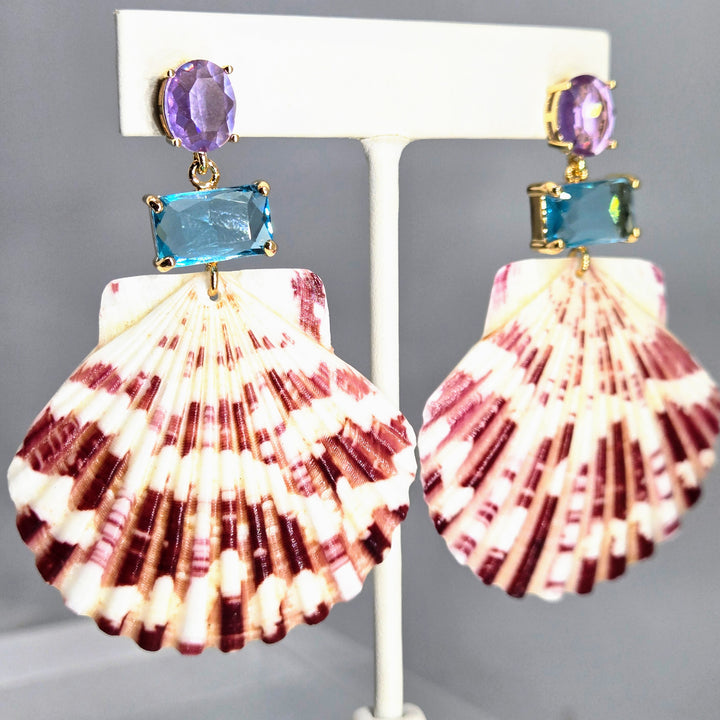 "Key West Vacation" 2.75" Earrings - Amethyst & Topaz Crystals, Gold PVD, Sterling